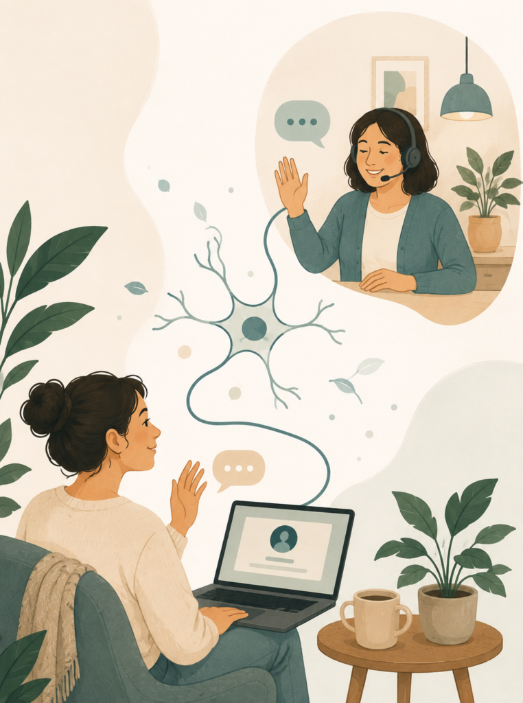 Persona contactando con el equipo de Neurona.lat para recibir orientación psicológica online