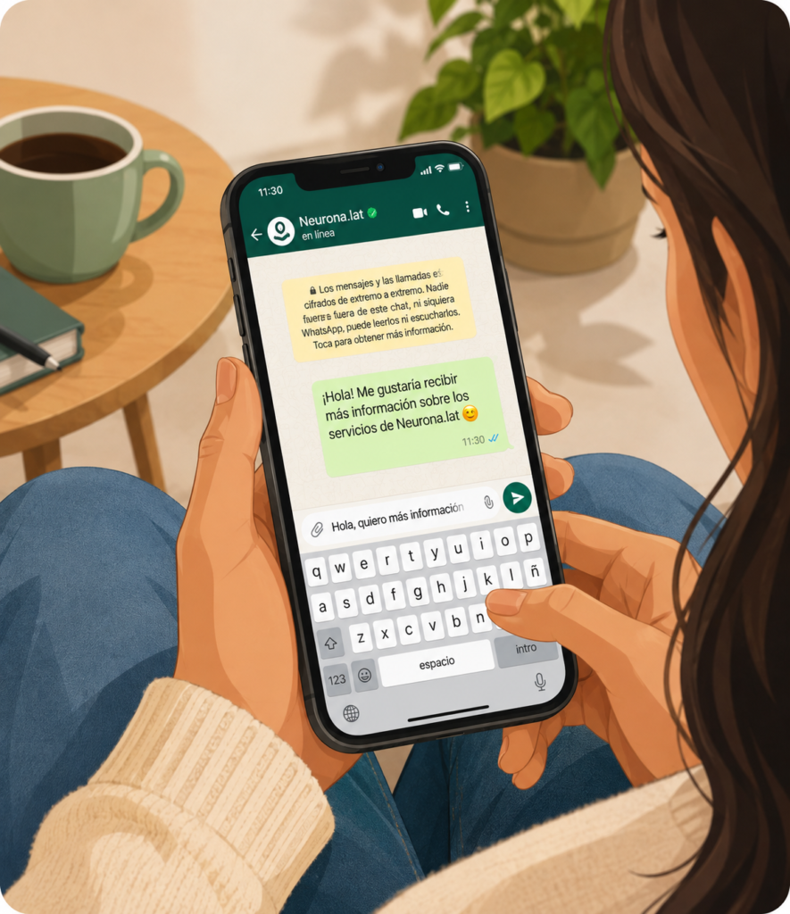 Persona solicitando información a Neurona.lat por WhatsApp